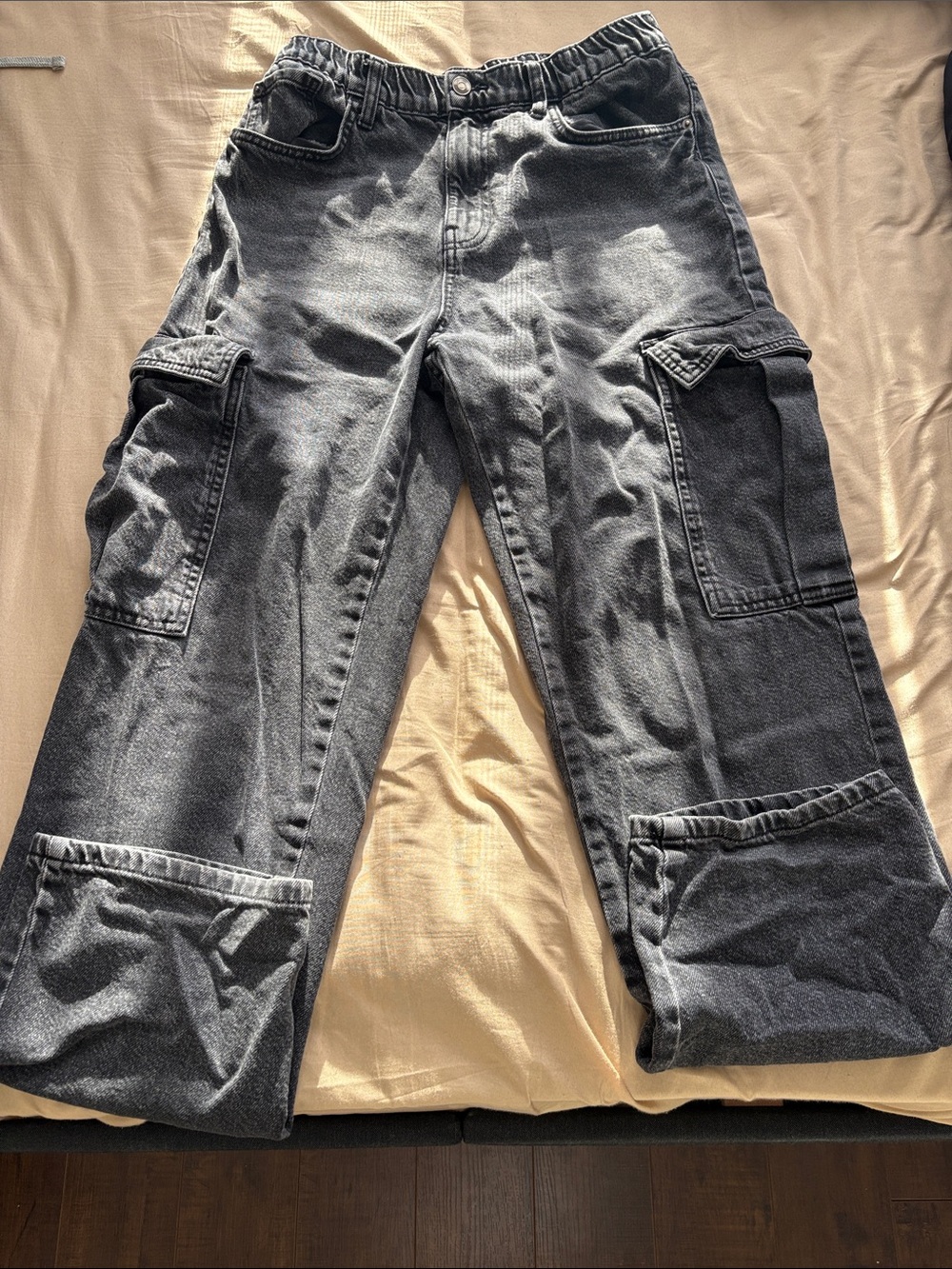 Men's Cargo Jeans - Charcoal Black Stretch Denim